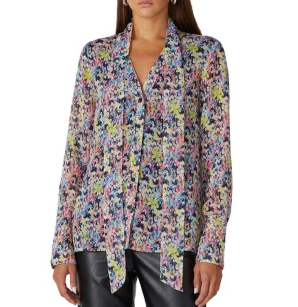 Jason Wu Pink Multi Floral Blouse Chiffon Relax Romantic Lightweight Women's 6